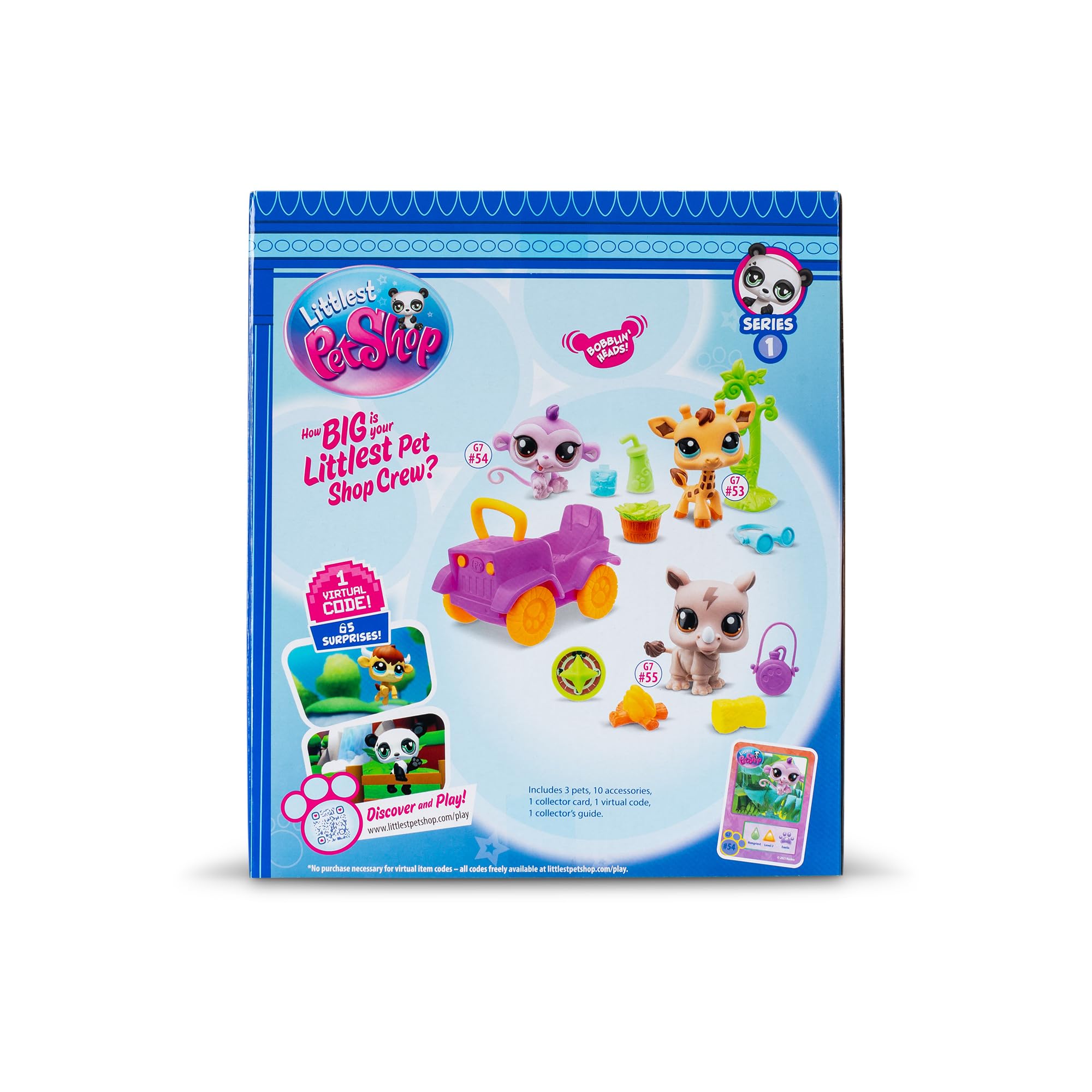 Littlest Pet Shop, Safari Play Pack - Gen 7, Pets #53,#54, #55, Authentic LPS Bobble Head Figure, Collectible Imagination Toy Animal, Kidults, Girls, Boys, Kids, Tweens Ages 4+