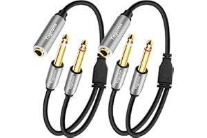 TOGCONN 2-Pack 1/4 inch TRS Stereo Splitter Y Cable 1 Feet, 6.35mm TRS Stereo Female Plug to Dual 6.35mm Male TS Mono Jack Audio Speaker Adapter，Short 6.35mm Audio Speaker Splitter Connector Converter Cable