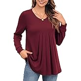 Askyes Womens Long Sleeve Tops 2024 Crew Neck Casual Shirts Fall Winter Dressy Blouses Pleated Tunic Tops for Leggings