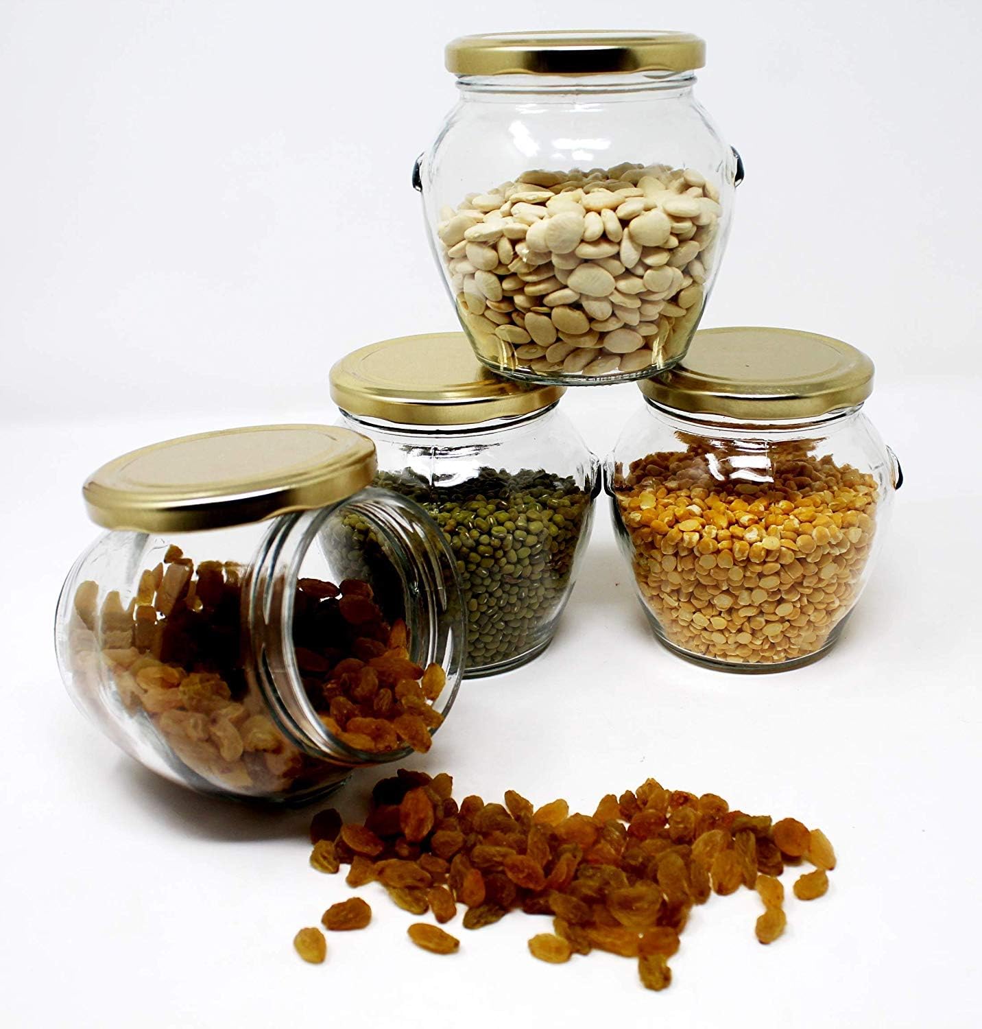 Cloudsell Matki Glass Jar and Container with Airtight Metal lid, 500 ml, Set 4