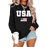 Daobet Womens USA Sweatshirt American Flag Sweater Long Sleeve 4th of July Shirt Patriotic Sweatshirt Pullover Outfit Tops