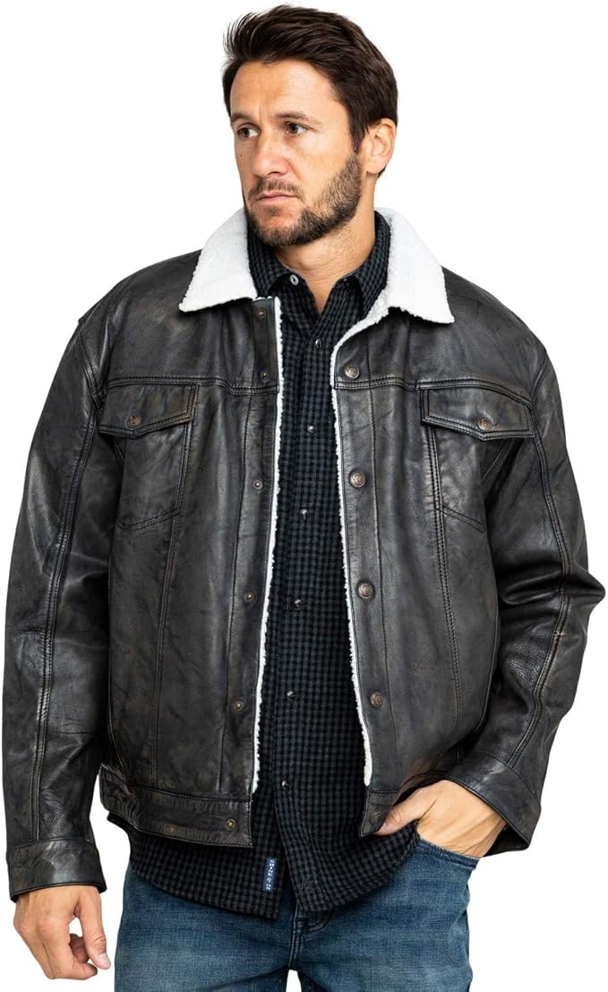 Cripple Creek Men's Conceal Carry Sherpa Lined Leather Jacket Black