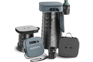 NUMANU 2025 Upgraded Collapsible Stool & 3IN1 Cushioned Carry Bag, Max 620lbs, 18" Height Adjustable Portable Stool Retractable Telescoping Seat, Foldable Camping Stool for Adults or Footrest (Square)