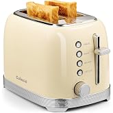 Culinaid Toaster 2 Slice Retro Stainless Steel, Cream White | 1.5&rdquo; Extra Wide Slots with Bagel, Defrost, Reheat, Cancel Functions, 6 Bread Shade Settings, Removable Crumb Tray