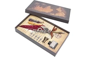 Pen Ink Set, Vintage Dip Pen Set with 5 Replacement Nibs, Smoother Writing Quill Pen with Brass Base, Beautiful Gift Packagin