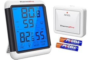 ThermoPro TP65 Indoor Outdoor Thermometer Digital Wireless Hygrometer Temperature Humidity Monitor with Jumbo Touchscreen and Backlight Humidity Gauge,LCD