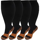 4 Pairs Plus Size Compression Socks for Women & Men, Extra Wide Calf 20-30 mmHg Knee High Compression Stockings for Circulation Swelling Support