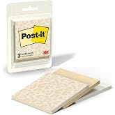 Post-it Polished Patterns, 3 x 3 in, 3 Sticky Notes Pads | Spot On Design Featuring 1 Leopard Pattern, 1 Sand Dune, and 1 Cloud Dancer Sticky Note Pad, 45 Sheets per Pad