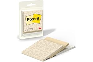 Post-it Polished Patterns Sticky Notes, Spot On Design Featuring 1 Leopard Pattern, 1 Sand Dune, and 1 Cloud Dancer Sticky No