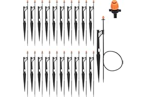 FULAIERGD 20 Sets 180 Degree Irrigation Sprinkler Heads with Stake Drip Micro Spray Emitters with 1/4" Irrigation Tubing on Riser Stake Micro Spray Sprinkler Stake Assembly for Garden Watering System