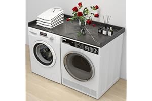 Dooloric Washer Dryer Countertop, Laundry Counter top with Edge Rails Non-Slip Pads,27.6" Depth x 54" Width Wood Topper for Washer Dryer,Laundry Machine Cover for Storage and Organization Black Marble