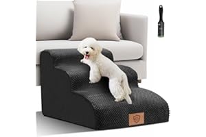 Almcmy Dog Stairs for Small Dogs, 3 Step Foam Dog Ramp for Bed and Couch, Removable Washable Cover, Non-Slip Pet Steps for Old Cats & Injured Dogs, Send 1 Lint Roller