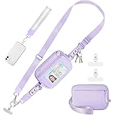 Tiostep Clip and Go Strap for Phone with Wallet Crossbody Phone Lanyard Adjustable and Detachable RFID Wristlet Wallet with ID Window and Zipper, Purple