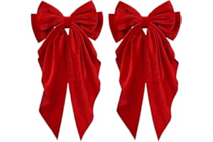 KCHIES 2Pcs Red Large Velvet Hair Ribbons Hair Bows Barrettes Clip with Long-Tail for Women Girls Oversized Aesthetic Christmas Valentines New Year Party Hair Styling Accessories Gift
