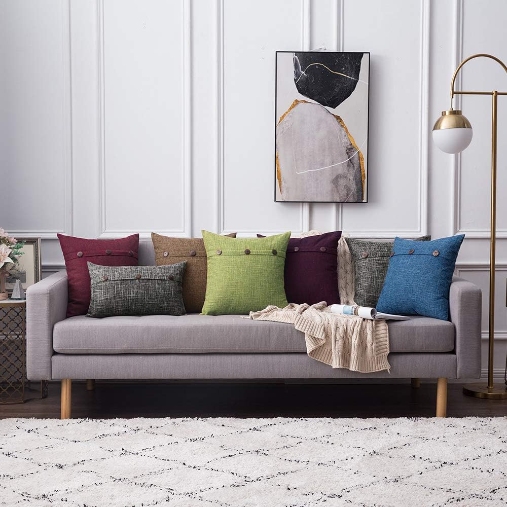 MIULEE Set of 2 Decorative Linen Throw Pillow Covers Cushion Case Triple Button Vintage Farmhouse Pillowcase for Couch Sofa Bed 16 x 16 Inch Black: Home & Kitchen