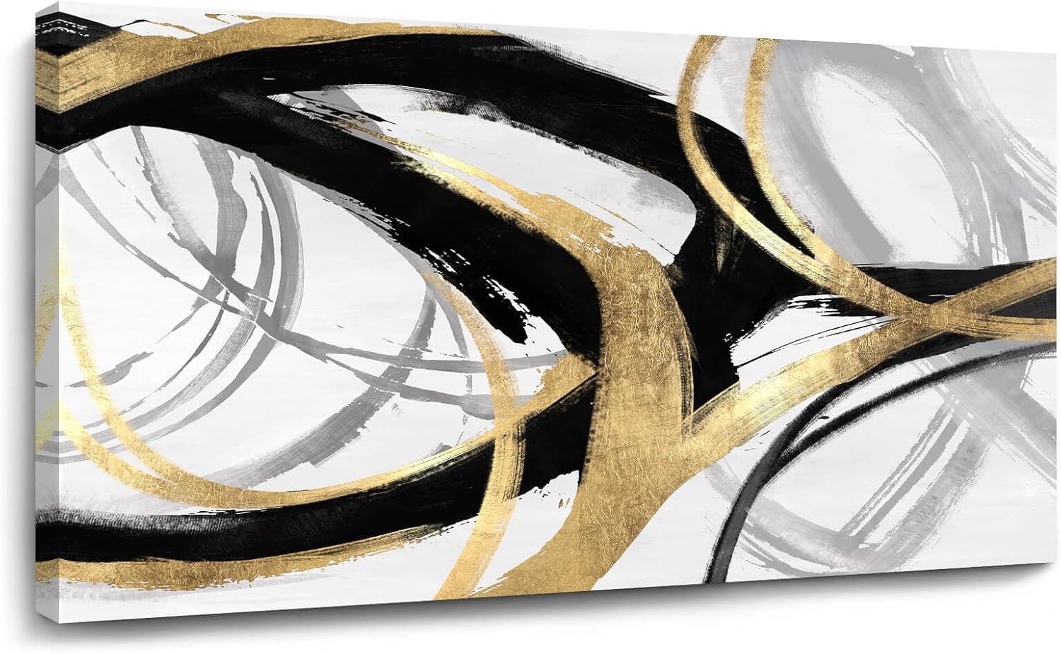 Paintings - Kureful Gold Wall Decor - Black Canvas Wall Art for Living Room- Large Line Artwork - 20