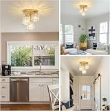 Rayofly Modern Crystal Chandeliers Ceiling Light 3-Lights Gold view 6