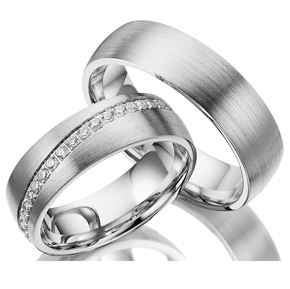 2 Trauringe aus 925 Silber PAARPREIS mit Gravur und Steinbesatz AG.44.925 Gratis zusätzlich ein Multisizer zur Größenermittlu