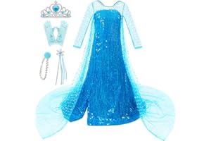 Esvaiy Girls Princess Elsa Dress Costume - Luxury Sequin Halloween Birthday Party Dress Up Kids 3t 4t 5t 6t 7t 8t