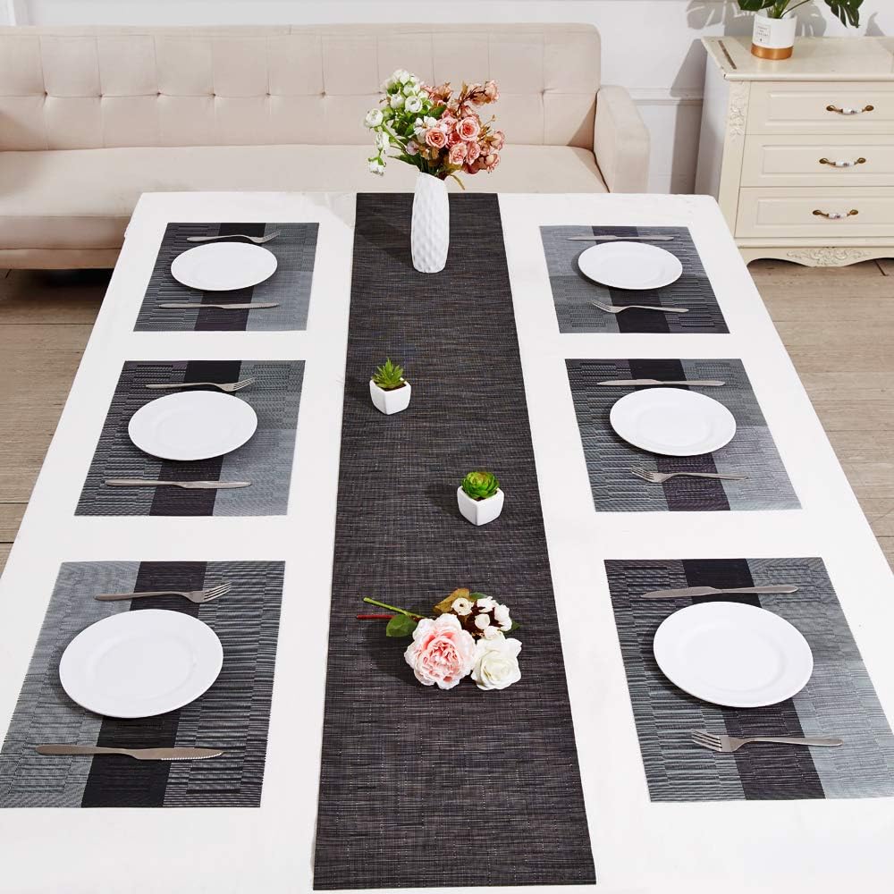 DOLOPL Placemat Placemats Waterproof Black and Gray Placemats Set of 6 Woven Vinyl Laminated Table Mat Easy to Clean Heat Resistant Wipeable Spring Placemats for Dining Table: Home & Kitchen
