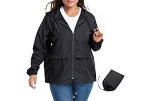 Zando Plus Size Rain Jacket Womens Waterproof with Hood Windbreaker Travel Rain Coat for Women Lightweight Packable Raincoat