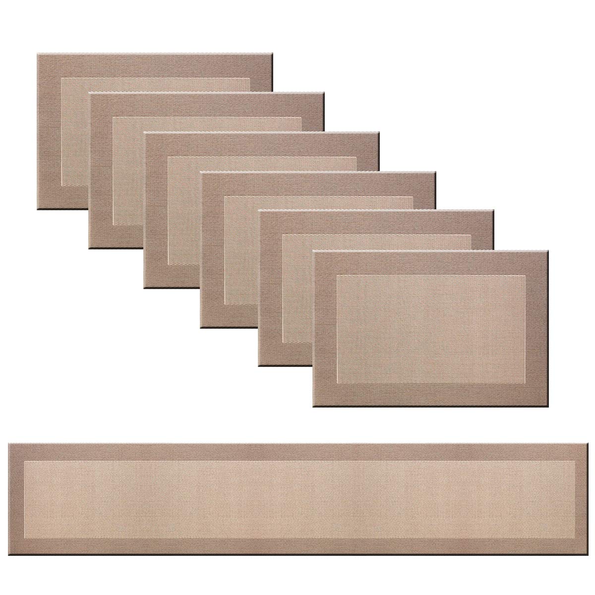 Bright Dream Placemats Washable Easy Clean for Dining Table Heat-resistand PVC Table Mats 12x18 inches (1 Table Runner and 6 Placemats, A:Champagne)