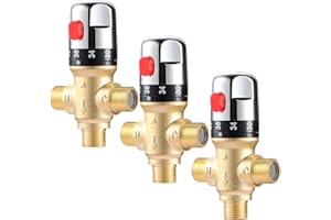 YEESPORT 3PCS Thermostatic Mixing Valves, 20~50℃ Water Temperature Control Valves, G1/2 Brass 3-Way Shower Water Mixing Valves, Thermostat Faucet Mixing Valves for Bathroom Bidet Basin