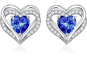 Iefil Heart Stud Earrings for Women Teen Girls, S925 Sterling Silver Birthstone Heart Stud Earrings Anniversary Valentines Day Gifts for Her Mothers Day Christmas Birthday Gifts for Women Jewelry