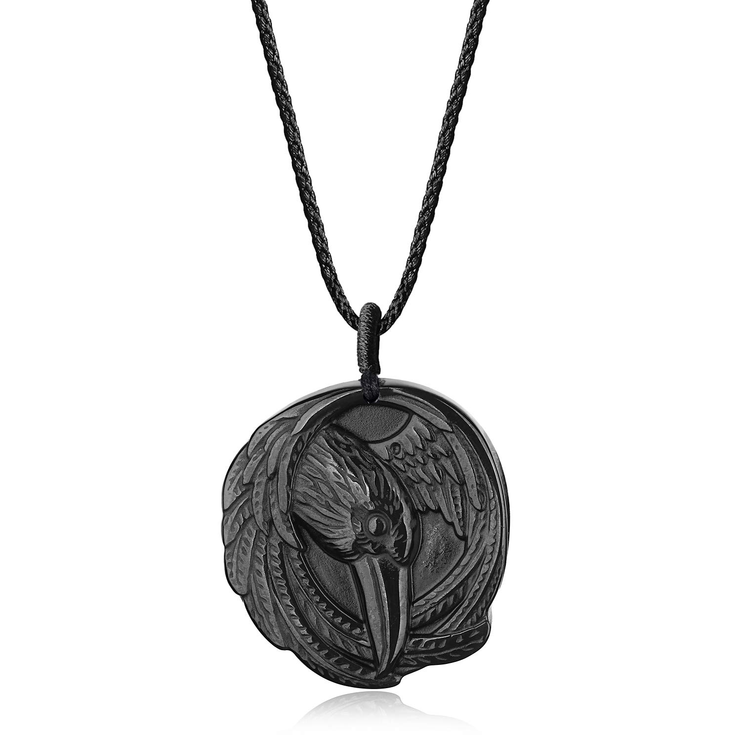 COAI Adjustable Cord Raven Black Obsidian Stone Pendant Necklace — image 1