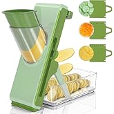 Eletronova Safe Mandoline Slicer for Kitchen, Vegetable Slicer with Container, French Fry Cutter, All in 1 Julienne Slicer for Potato, Thickness Adjustable, Detachable Blade (Green)