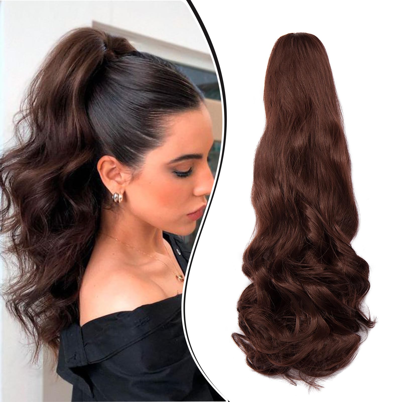 Dcbaboo Ponytail Extension Curly 18inch Claw Clip in Ponytail Hair Extensions Long Wavy Synthetic Pony tails Natural Wave One Piece Hairpiece Fake Ponytail for Women, Dark Auburn — image 1