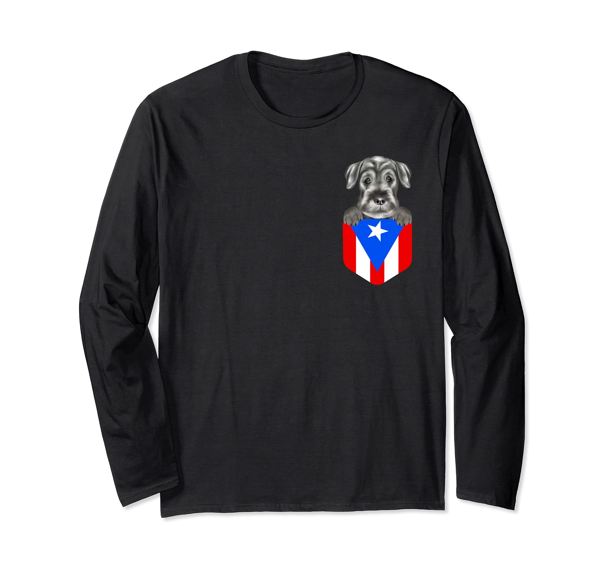 Puerto Rico Flag Standard Schnauzer Dog In Pocket Long Sleeve T-Shirt