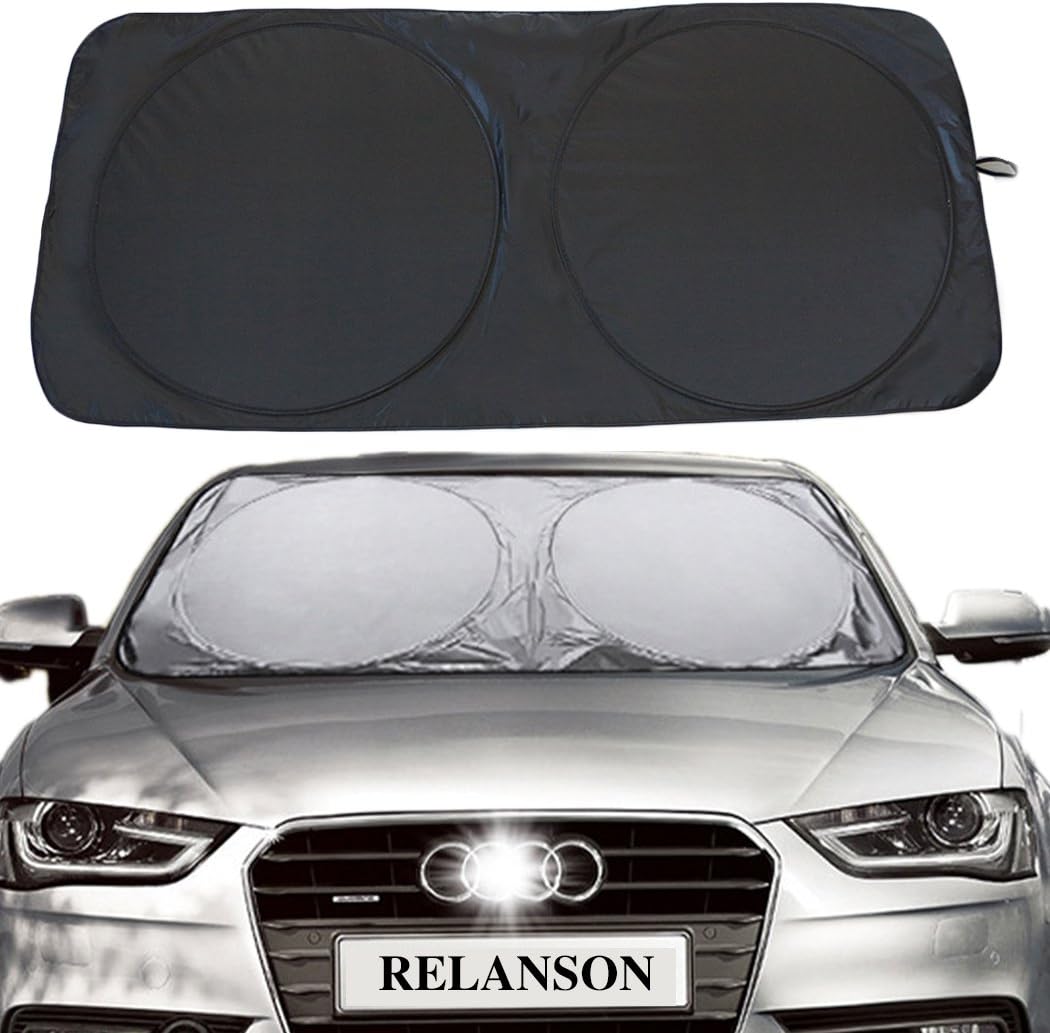 RELANSON Jumbo Sun Shade for Car Windshield Keeps Vehicle Cool-UV Ray Protector Sunshade(Black, Standard/59" x 31.5")