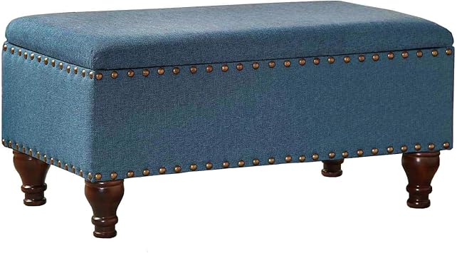 Grey Homepop Linen Oversized Storage Bench With Nailhead Trim