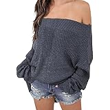 Exlura Women's Off Shoulder Batwing Sleeve Loose Oversized Pullover Sweater Knit Jumper