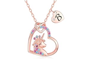 Chunyee Unicorn Gifts for Girls, Colorful CZ Heart Unicorn Necklaces Initial Necklace Birthday Christmas Gift for Girls Teens