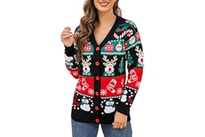 YOMXL Women's Christmas Cardigan Sweaters 2023 Open Front V-Neck Long Sleeve Button Jackets Warm Ugly Christmas Kintwear