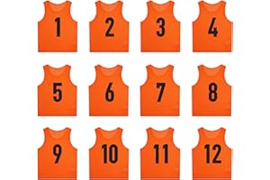 SHIJIXING 12 Pack（1-12） Numbered Pinnies/Scrimmage Vest/Team Practice Jerseys for Basketball, Soccer, Football