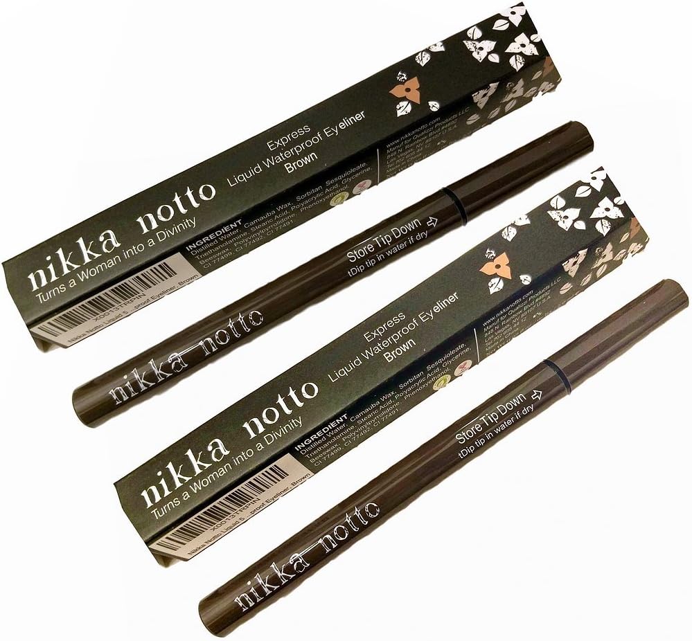 Nikka Notto Liquid Eyeliner Waterproof Brown (Bundle of 2), "Innocent Look" All Day