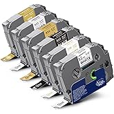 Labelwell 6-Pack Compatible TZe Label Tape 12mm 0.47 Inch Laminated Multi-Color TZ TZe-231 234 335 831 931 MQ835 TZe231 for PT-H110 D200 D210 D220 Label Maker, White/Gold/Sliver/Black