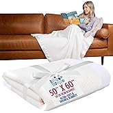 Baby Morgan - Adult Thermal Waffle Throw Blanket - Soft Lightweight Waffle Knit Design - Breathable Layer for Couch, Bed & Travel - Throw Blanket for Home & Living Room - 50" x 60" (Satin Trim, White)