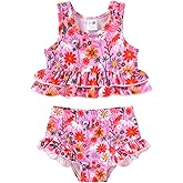 Toddler Girls Swimsuit Outfit Ruffle Floral Sleeveless Bikini Two Piece Bathing Suit for Baby Girl