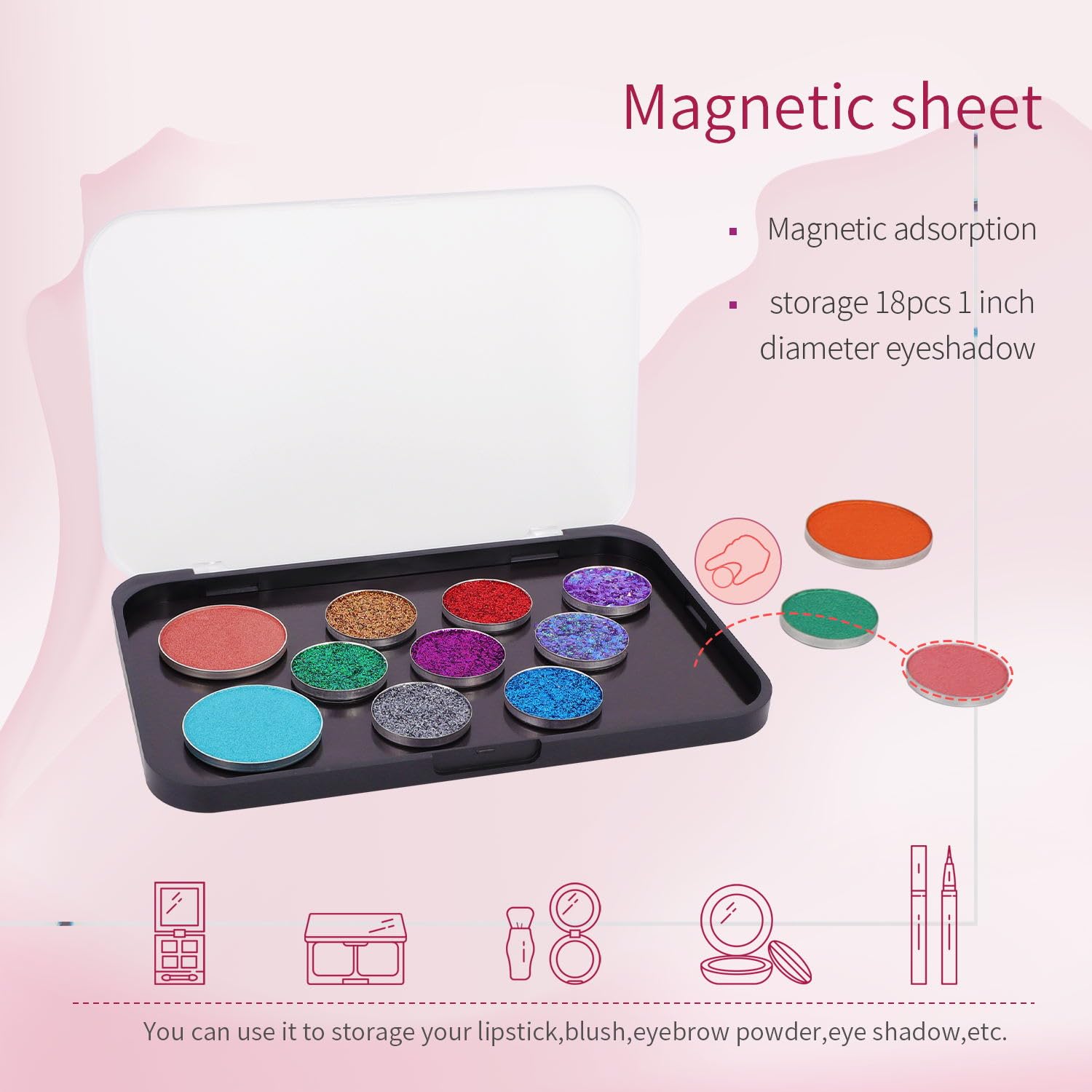 AJLTPA Magnetic Makeup Palette with Frosted Clear Top, 3Pack Empty Eyeshadow Dispensing Storage Box with 60Pcs Adhesive Metal Stickers for DIY Cosmetics Blush Powder-6.69