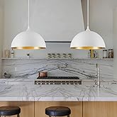 HOLOHATAL White Pendant Lights Kitchen Island 2 Pack, 14 Inch Large Dome Pendant Light, White and Gold Farmhouse Pendant Ligh