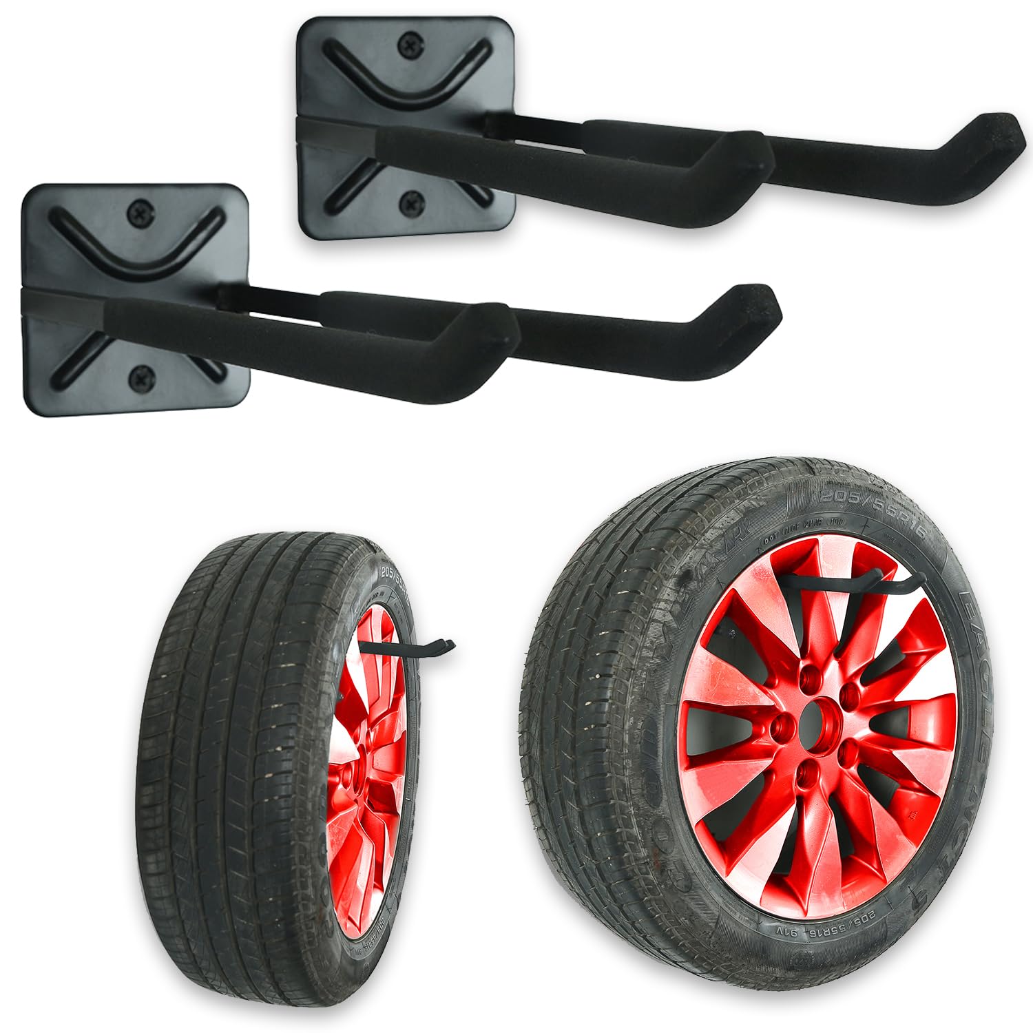 Photo 1 of Wallmaster Wall Mount Garage Hooks, 2Pcs Heavy Duty Long Utility Storage Hooks for Hanging Tire, Chair, Ladder, Garden Tools, Strollers and More