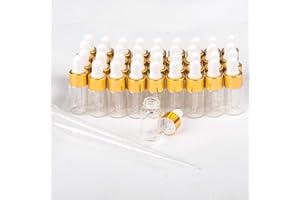 Easeen 50 Pcs Sample Dropper Bottles, 3ml Clear Mini Dropper Bottles with 2 Pcs Plastic Droppers for Traveling Essential Oils DIY Cosmetic Liquid Sample Perfume