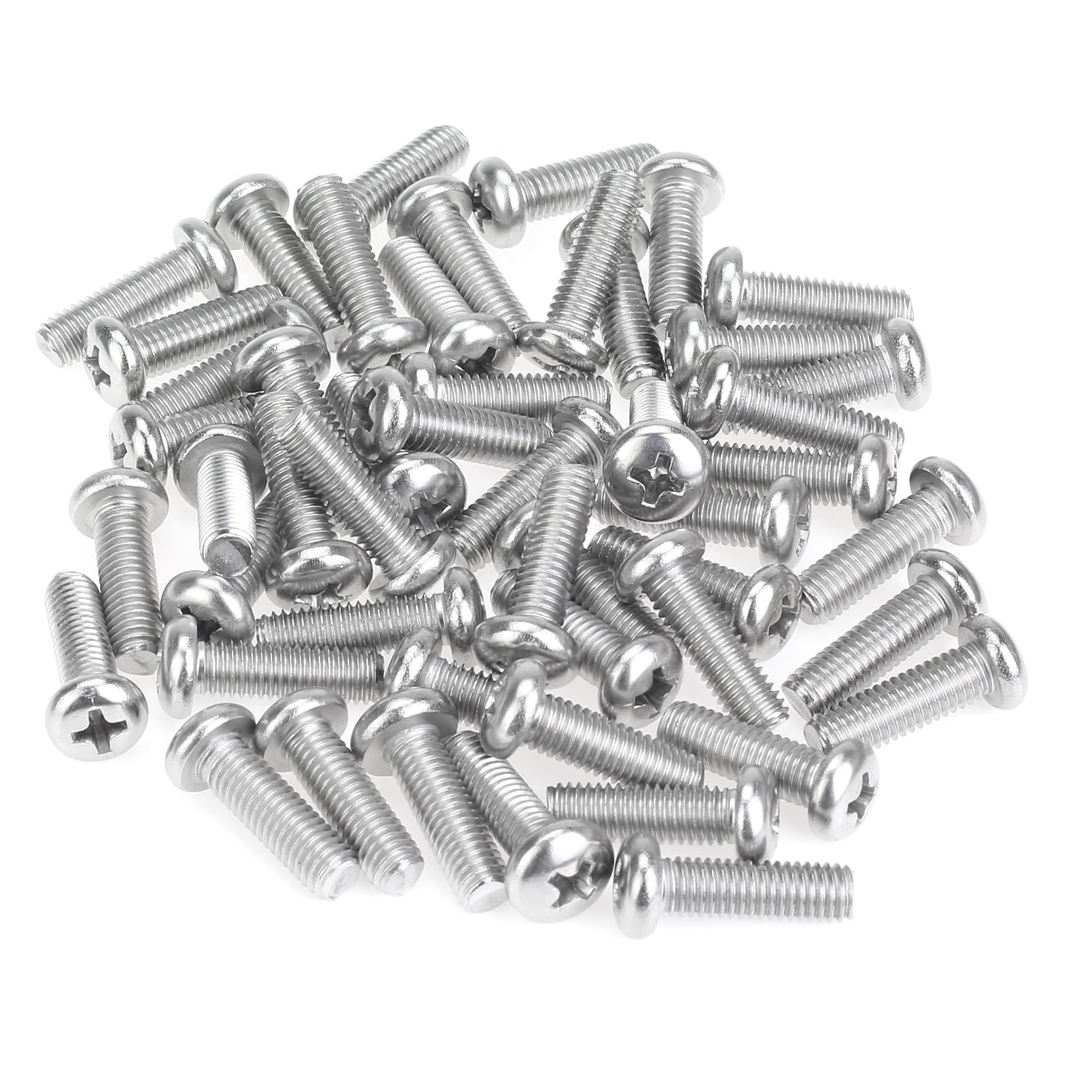 Photo 1 of 55 Pieces M5 x 16mm Machine Screws, Thread Pitch 0.8mm, Sutemribor M5 Phillips Pan Head Machine Screws, 304 Stainless Steel, Fully Threaded, Silver