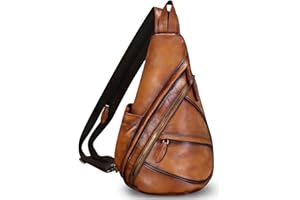 FEIGITOR Genuine Leather Sling Bag for Men and Women Leather Sling Backpack Purses Chest Bag Crossbody Shoulder Fanny Bag