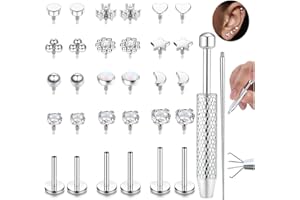 LOLIAS 16G 18G Flat Back Stud Earrings for Women - Hypoallergenic Surgical Steel Internal Thread Stud Piercing Jewelry for Tragus Helix Cartilage Conch Nose 14K Gold Plated Lip Labret Medusa Piercing Silver