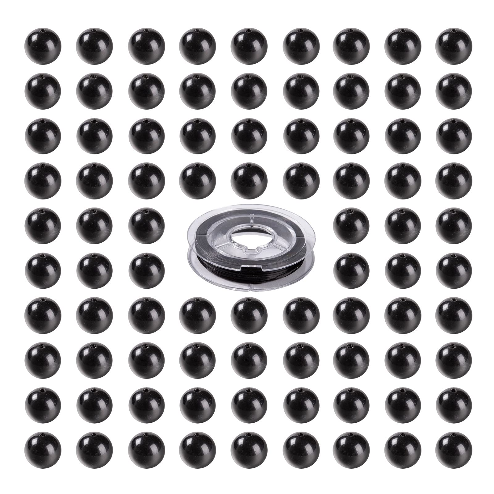 BEEFLYING 100Pcs 8mm Natural Black Stone Round Beads Faceted Gemstone Bulk Beads Semi Precious Loose Spacer Beads for Jewelry Necklace Bracelet Making